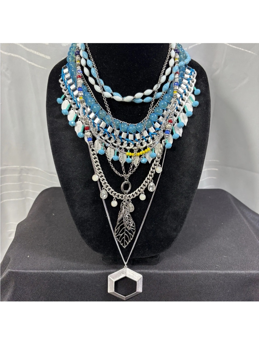Mix Match Necklace Lot of 6 Boho Western Vacation Vibes Blue Silvertone